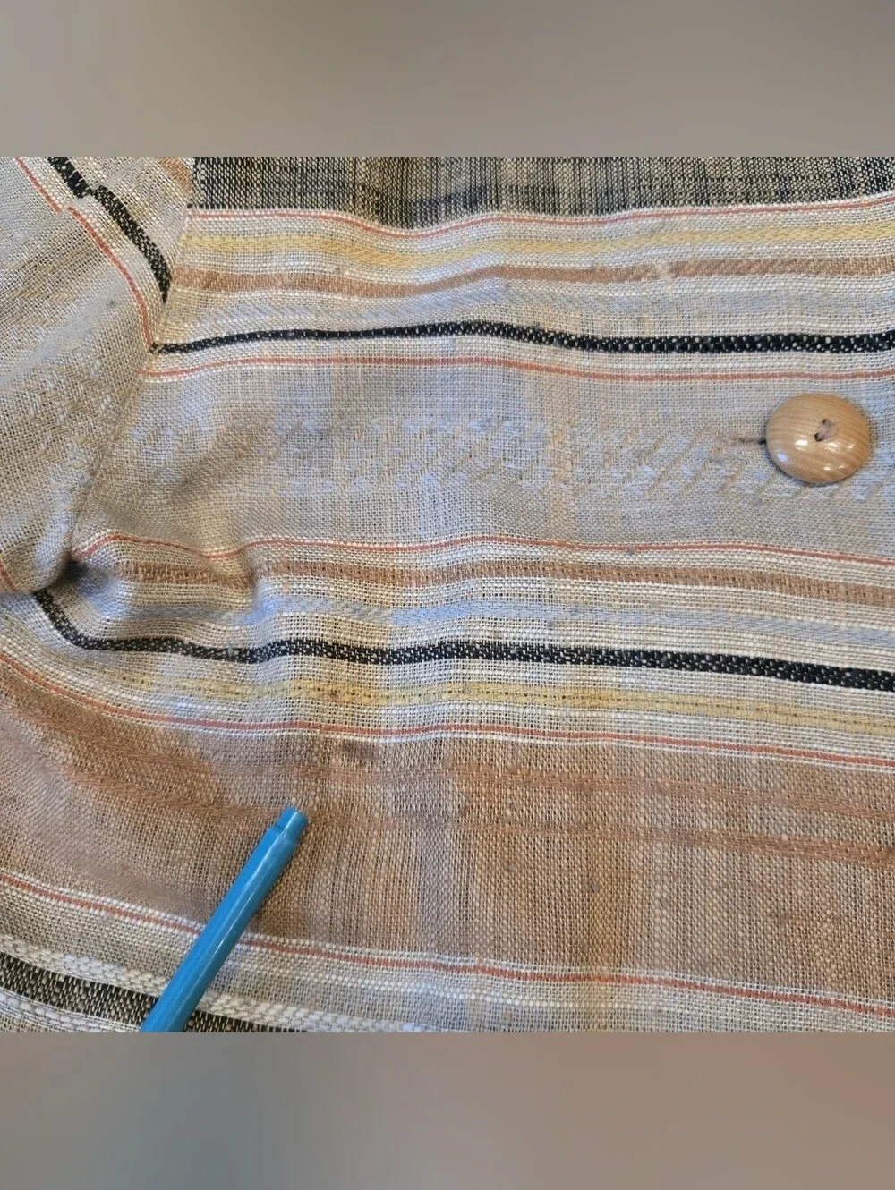 VTG Christian Dior Separates Striped Linen Collarless Jacket Blazer Womens 10